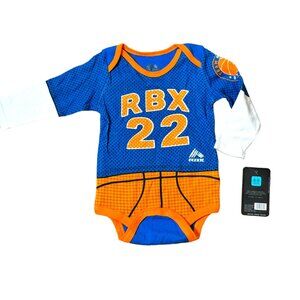 RBX Baby Boys Basketball Long Sleeve‎ Onesie, Size 6-9M, Blue and Orange